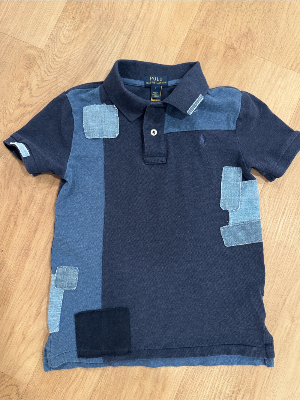 Polo Ralph Lauren Boys Polo Shirt Size 7 Navy Blue Colorblock